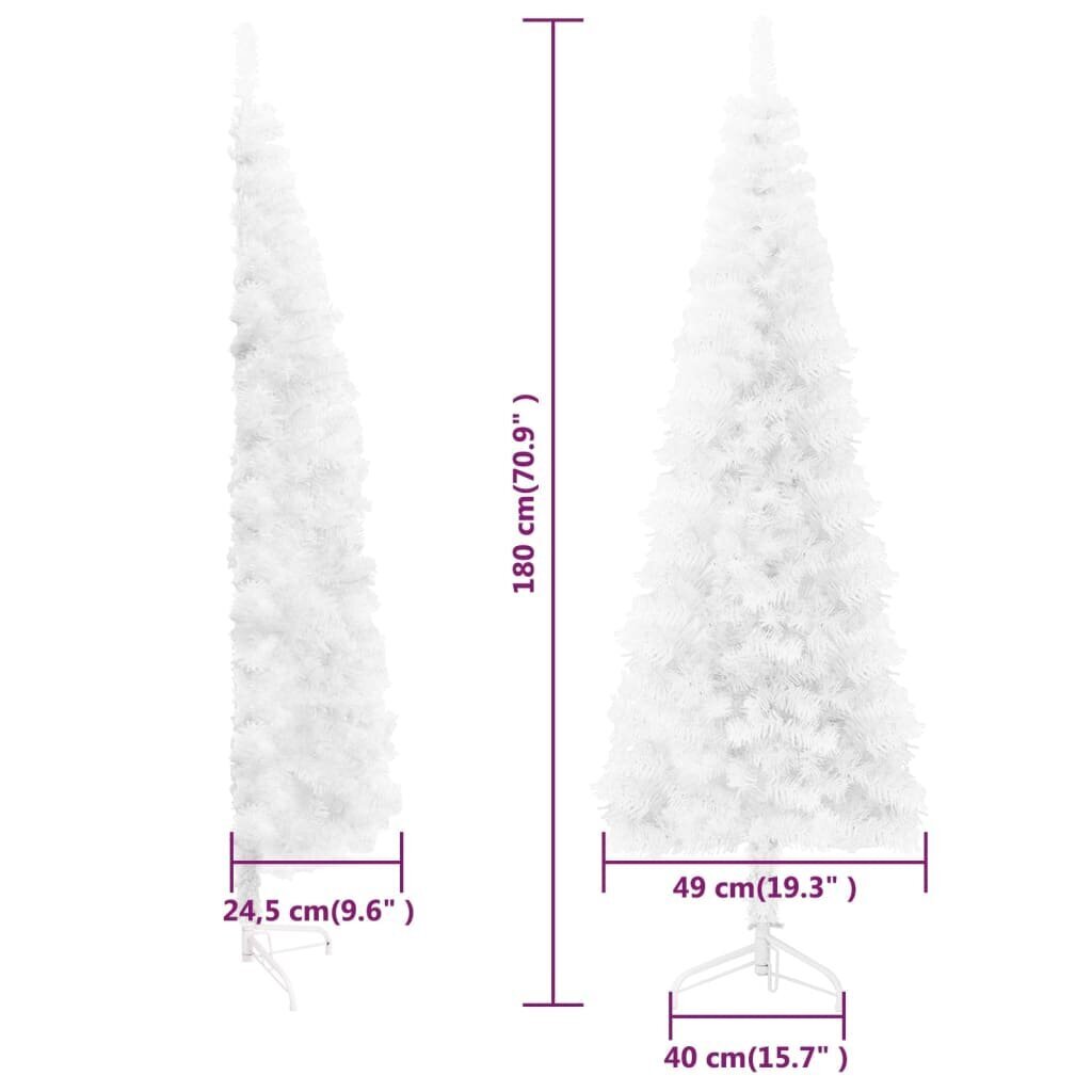 vidaXL Kapea puolikas tekojoulukuusi jalustalla valkoinen 180 cm hinta ja tiedot | Joulukuuset ja kranssit | hobbyhall.fi