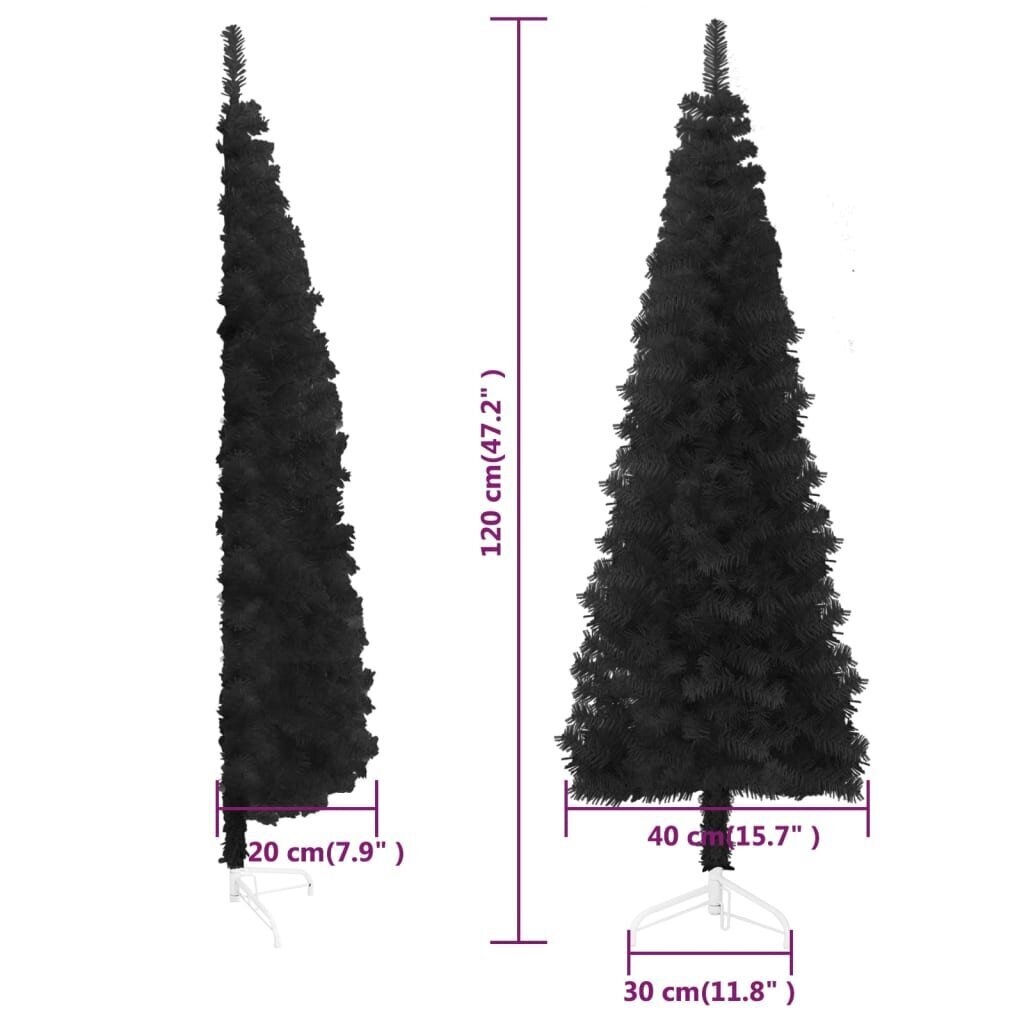 vidaXL Kapea puolikas tekojoulukuusi jalustalla musta 120 cm hinta ja tiedot | Joulukuuset ja kranssit | hobbyhall.fi