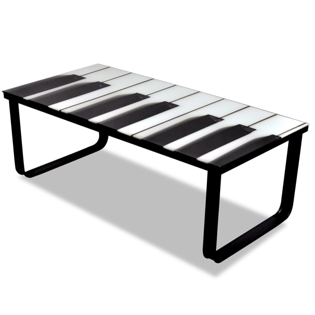 vidaXL Sohvapöytä lasisella pöytälevyllä ja pianokuviolla hinta ja tiedot | Sohvapöydät | hobbyhall.fi