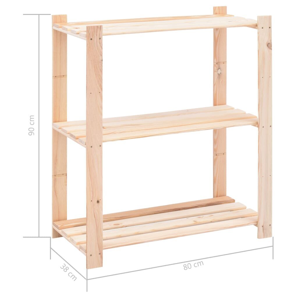 vidaXL 3-kerroksinen varastohylly 80x38x90 cm täysi mänty 150 kg hinta ja tiedot | Varastohyllyt | hobbyhall.fi