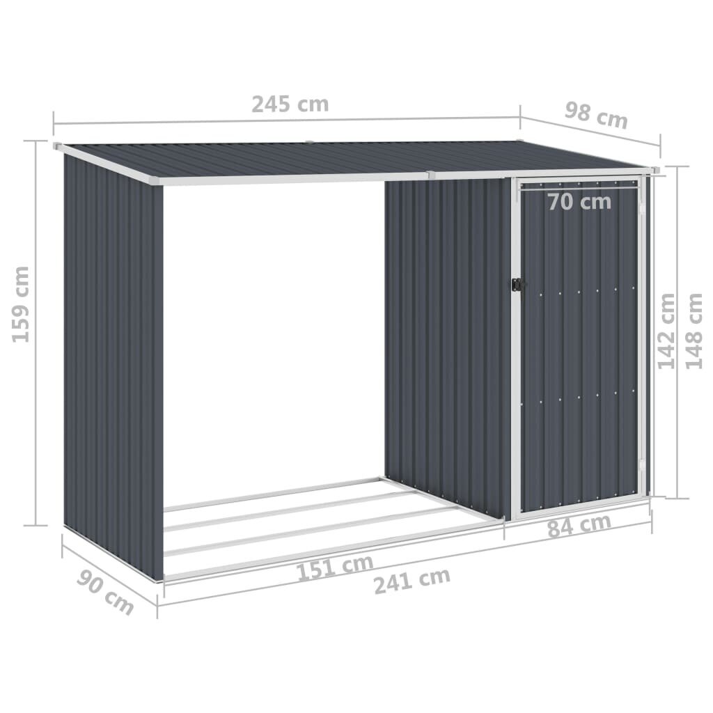 vidaXL Puutarhan polttopuuvaja antrasiitti 245x98x159 cm galv. teräs hinta ja tiedot | Piharakennukset | hobbyhall.fi