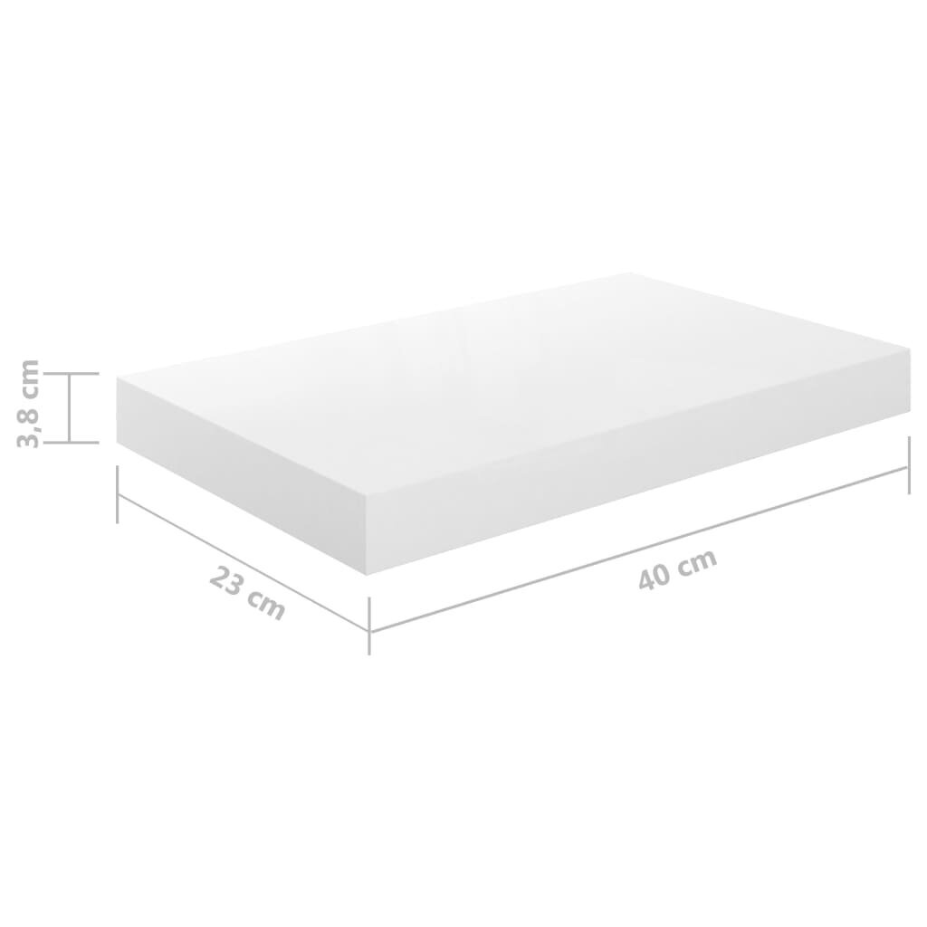 vidaXL Kelluva seinähylly korkeakiilto valkoinen 40x23x3,8 cm MDF hinta ja tiedot | Hyllyt | hobbyhall.fi