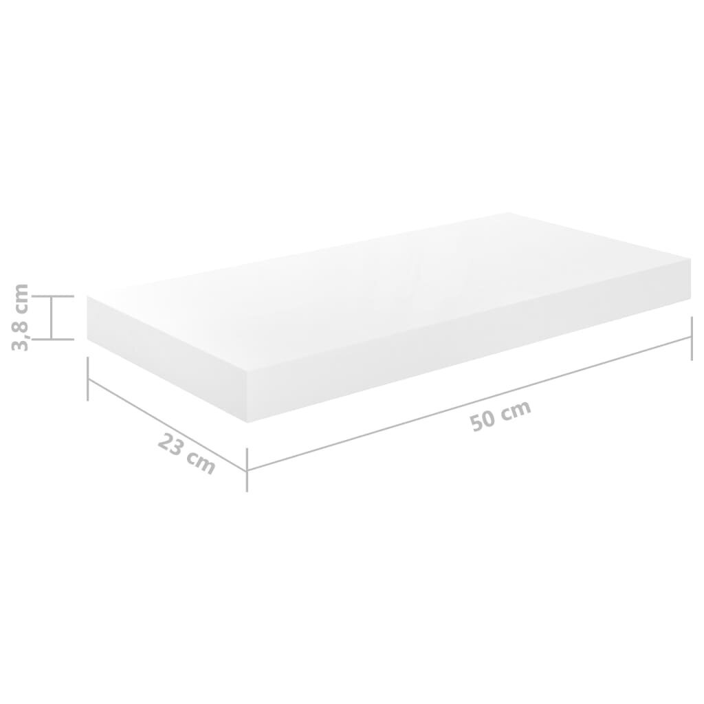 vidaXL Kelluva seinähylly korkeakiilto valkoinen 50x23x3,8 cm MDF hinta ja tiedot | Hyllyt | hobbyhall.fi