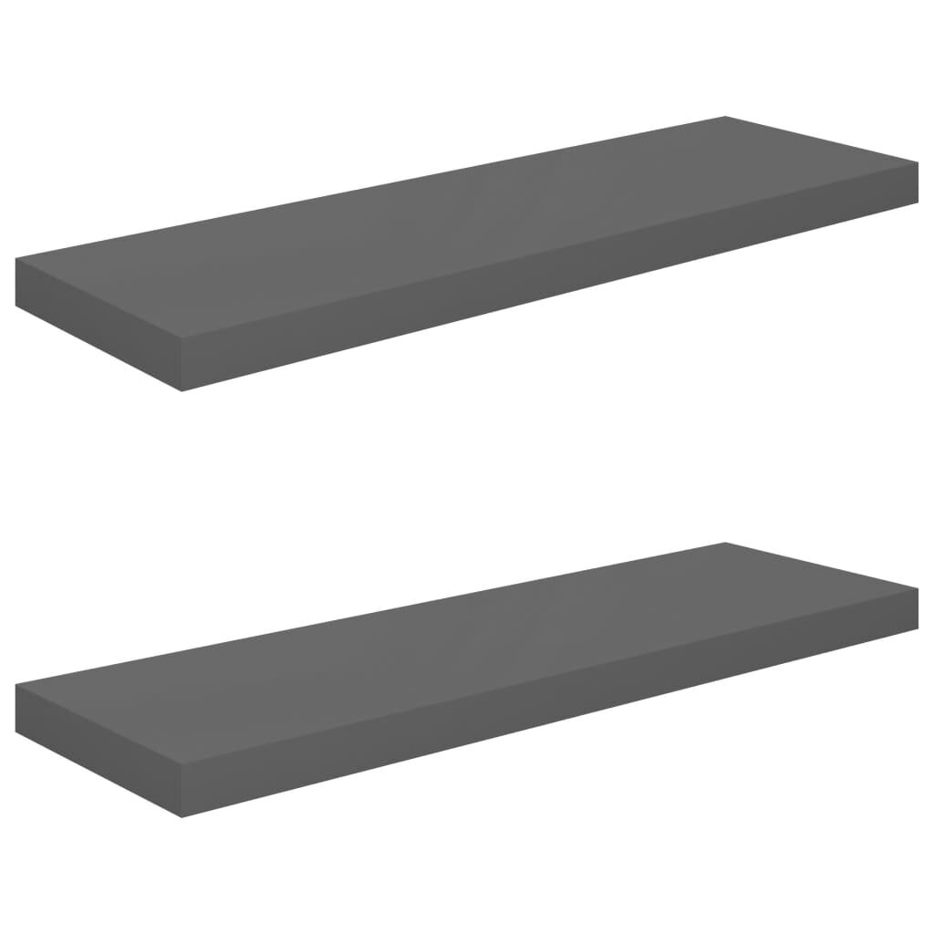 vidaXL Kelluvat seinähyllyt 2kpl korkeakiilto harmaa 80x23,5x3,8cm MDF hinta ja tiedot | Hyllyt | hobbyhall.fi