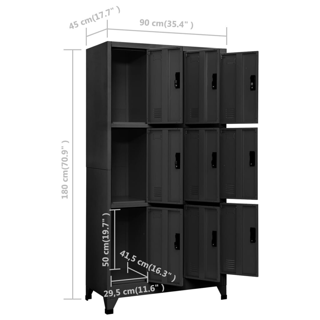 vidaXL Pukukaappi antrasiitti 90x45x180 cm teräs hinta ja tiedot | Olohuoneen kaapit ja lipastot | hobbyhall.fi