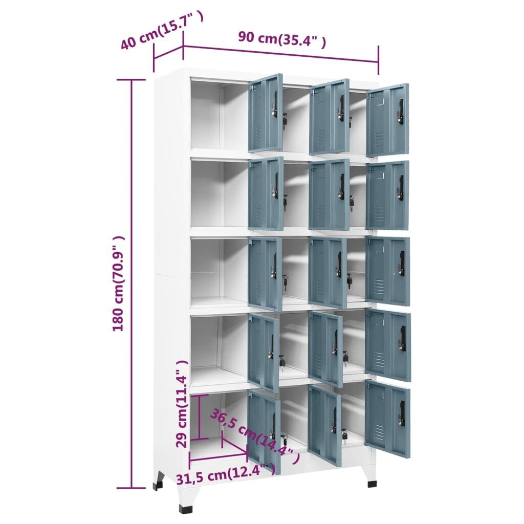 vidaXL Pukukaappi vaalean- ja tummanharmaa 90x40x180 cm teräs hinta ja tiedot | Olohuoneen kaapit ja lipastot | hobbyhall.fi