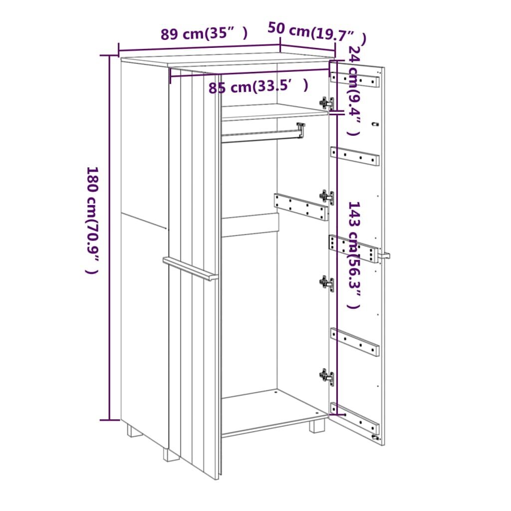 vidaXL Vaatekaappi HAMAR valkoinen 89x50x180 cm täysi mänty hinta ja tiedot | Kaapit | hobbyhall.fi