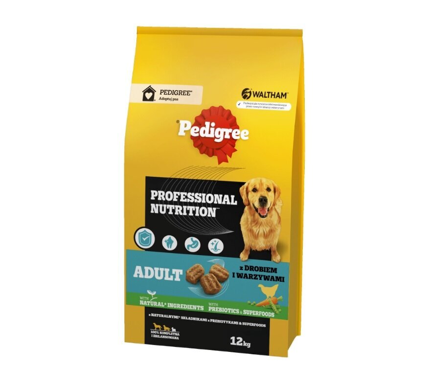 Pedigree Adult Professional Nutrition suurille ja keskikokoisille koirille siipikarjanlihaa ja vihanneksia, 12 kg hinta ja tiedot | Koiran kuivaruoka | hobbyhall.fi