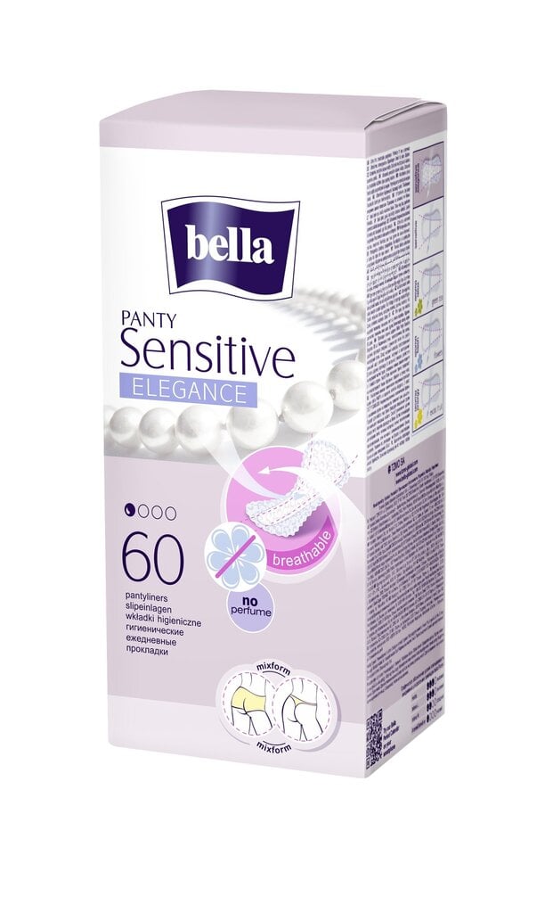 Bella Panty Sensitive päiväpehmusteet Elegance, 60 kpl, 8 pakkausta hinta ja tiedot | Tamponit ja terveyssiteet | hobbyhall.fi