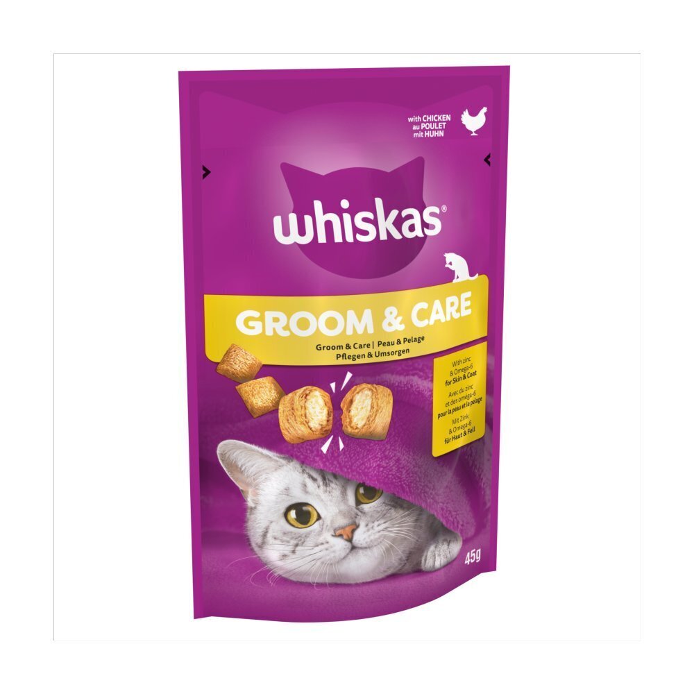Whiskas Groom & Care aikuisille kissoille kananlihaa, 8x45 g hinta ja tiedot | Kissan herkut | hobbyhall.fi