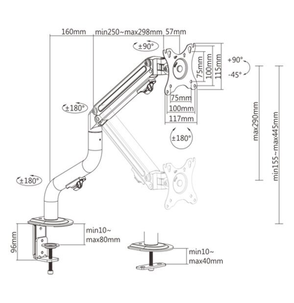 Display acc mountingARM/17-32 MA-DA1-02 GEMBIRD hinta ja tiedot | Näyttötelineet | hobbyhall.fi