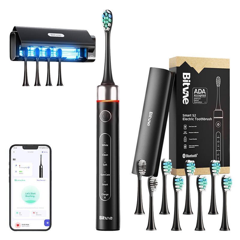 Bitvae Sonic-hammasharja sovelluksella ja kärkisarjalla, matkalaukku ja UV-sterilointilaite S2+HD2 (musta) hinta ja tiedot | Sähköhammasharjat | hobbyhall.fi