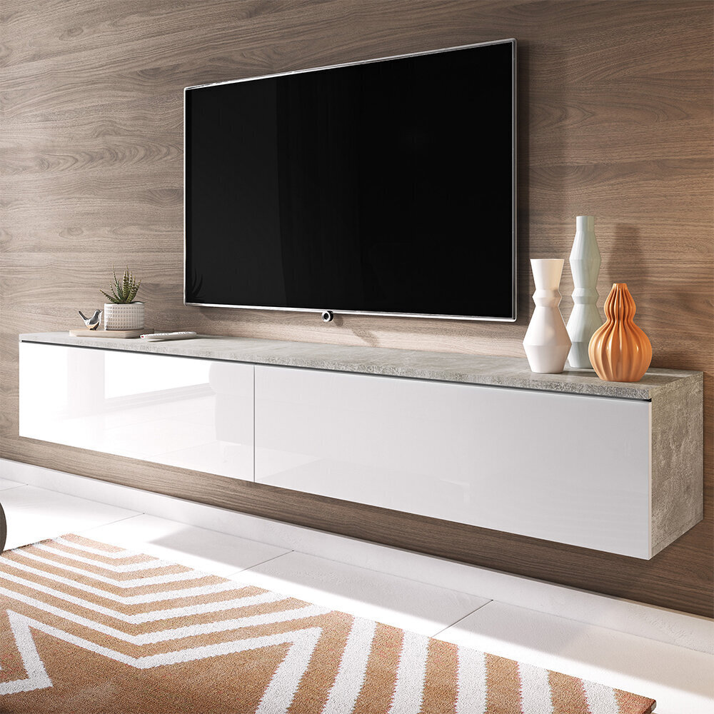 Selsey Kane LED -TV-taso, 30 x 180 x 33 cm, harmaa / valkoinen hinta ja tiedot | TV-tasot | hobbyhall.fi