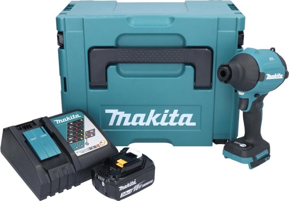 Langaton puhallin Makita DAS 180 RF1J 18 V, akulla 3,0 Ah ja laturilla hinta ja tiedot | Kuumailmapuhaltimet | hobbyhall.fi