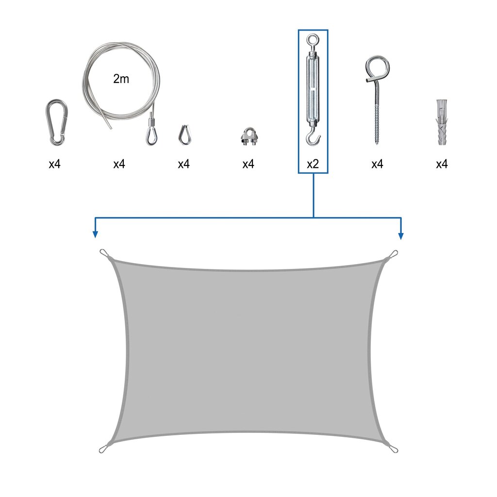 Nelikulmainen varjopurje kiinnikkeillä Hobbygarden, 4,5x6 m, harmaa hinta ja tiedot | Aurinkovarjot ja markiisit | hobbyhall.fi