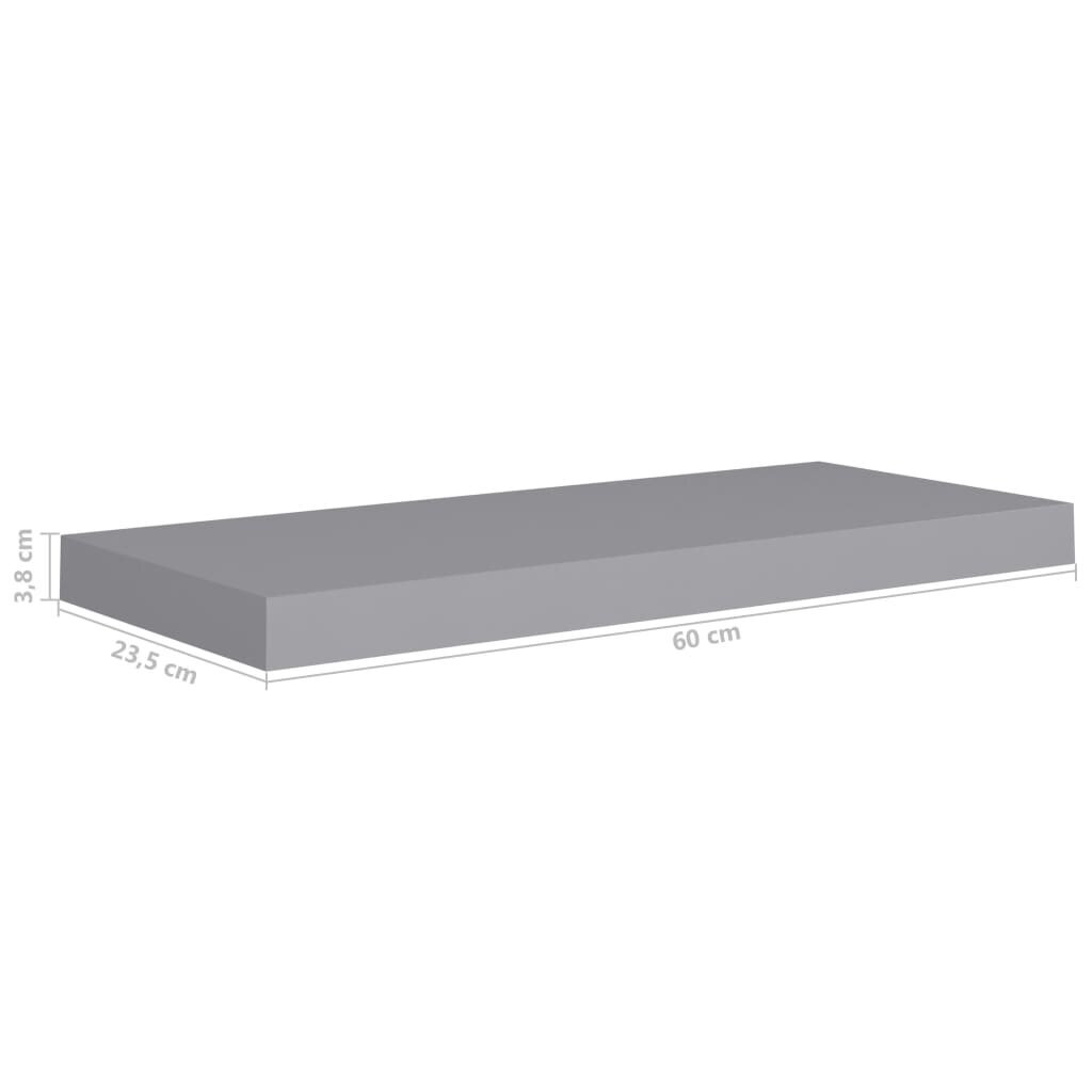 vidaXL Kelluvat seinähyllyt 2 kpl harmaa 60x23,5x3,8 cm MDF hinta ja tiedot | Hyllyt | hobbyhall.fi