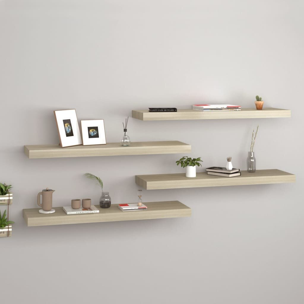 vidaXL Kelluvat seinähyllyt 4 kpl tammi 80x23,5x3,8cm MDF hinta ja tiedot | Hyllyt | hobbyhall.fi