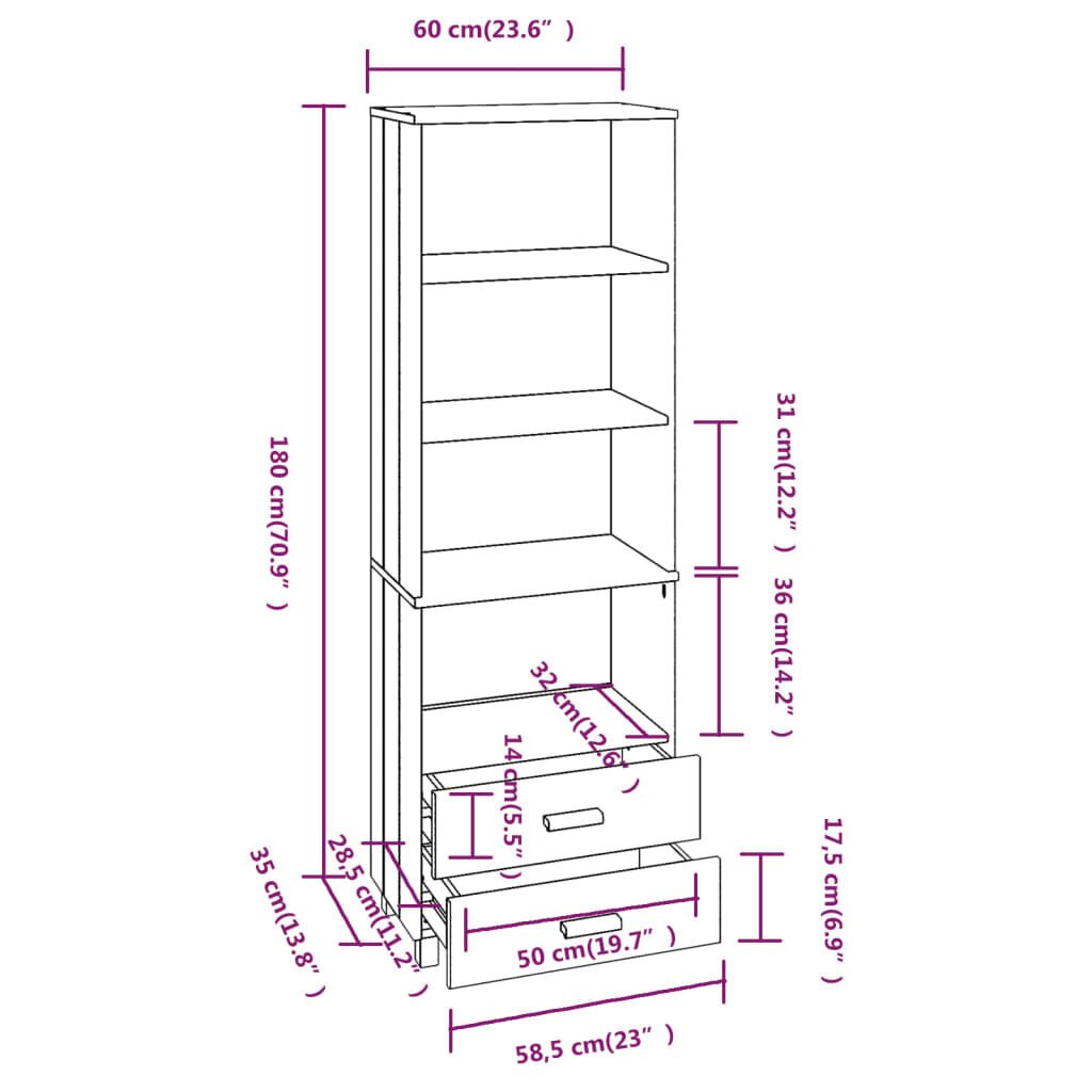 vidaXL Kaappi HAMAR tummanharmaa 60x35x180 cm täysi mänty hinta ja tiedot | Olohuoneen kaapit ja lipastot | hobbyhall.fi