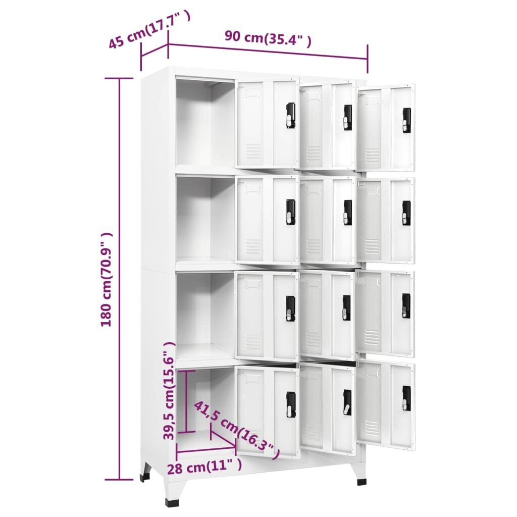 vidaXL Pukukaappi valkoinen 90x45x180 cm teräs hinta ja tiedot | Olohuoneen kaapit ja lipastot | hobbyhall.fi