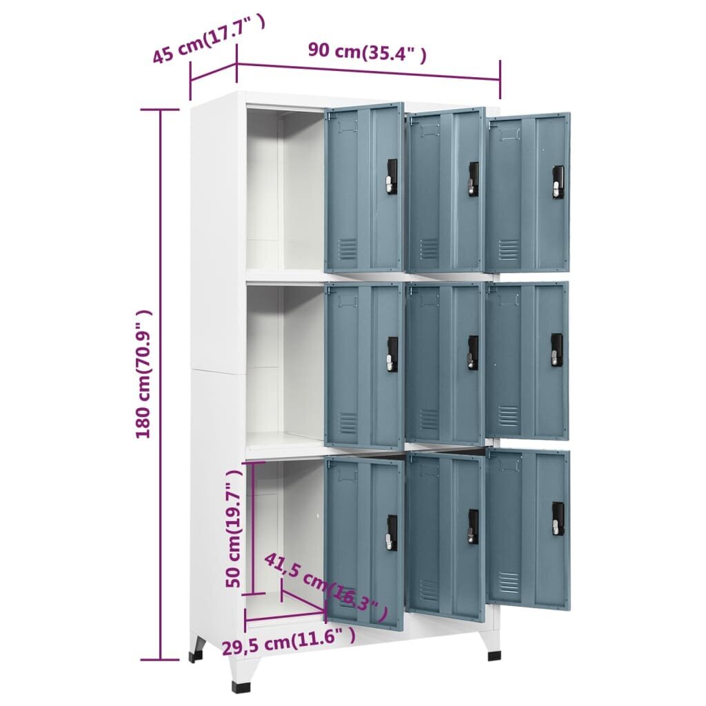 vidaXL Pukukaappi vaalean- ja tummanharmaa 90x45x180 cm teräs hinta ja tiedot | Olohuoneen kaapit ja lipastot | hobbyhall.fi