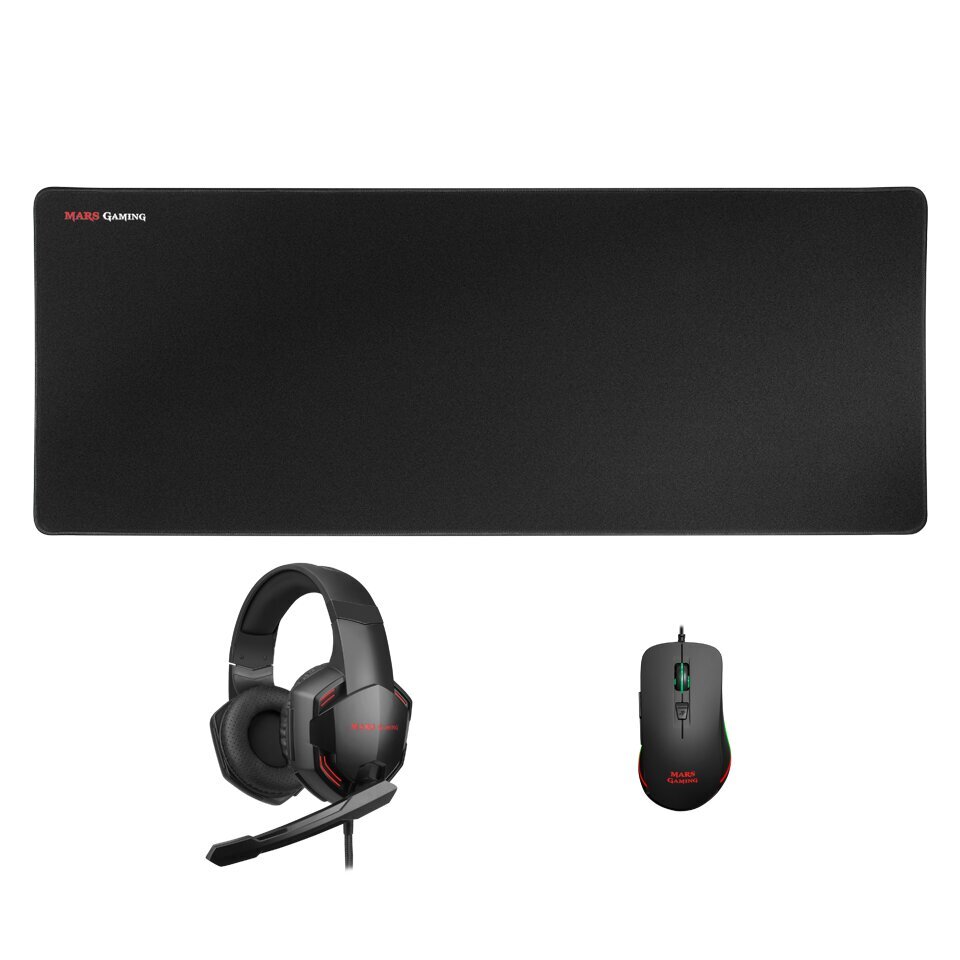 Mars Gaming MCPPRO Combo 3in1 Spēļu pele ar austiņām un paliktni RGB / 9800 DPI / USB 7.1 / 780x300mm hinta ja tiedot | Hiiret | hobbyhall.fi