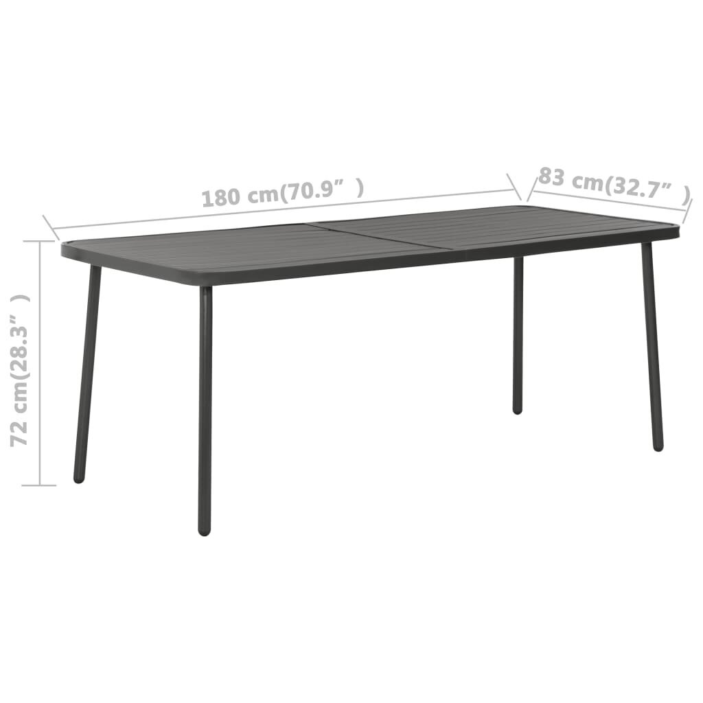 vidaXL Puutarhapöytä tummanharmaa 180x83x72 cm teräs hinta ja tiedot | Puutarhapöydät | hobbyhall.fi