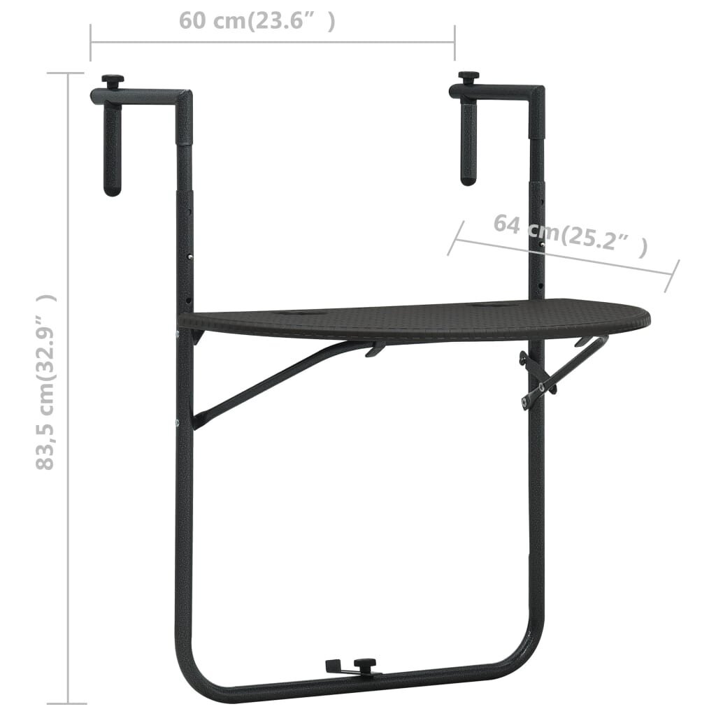 vidaXL Roikkuva parvekepöytä muovi 60x64x83,5 cm ruskea rottinkityyli hinta ja tiedot | Puutarhapöydät | hobbyhall.fi