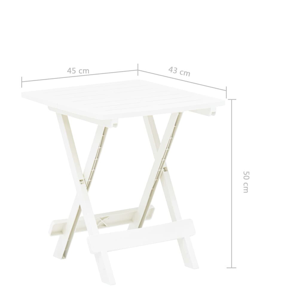 vidaXL Kokoontaittuva puutarhapöytä valkoinen 45x43x50 cm muovi hinta ja tiedot | Puutarhapöydät | hobbyhall.fi