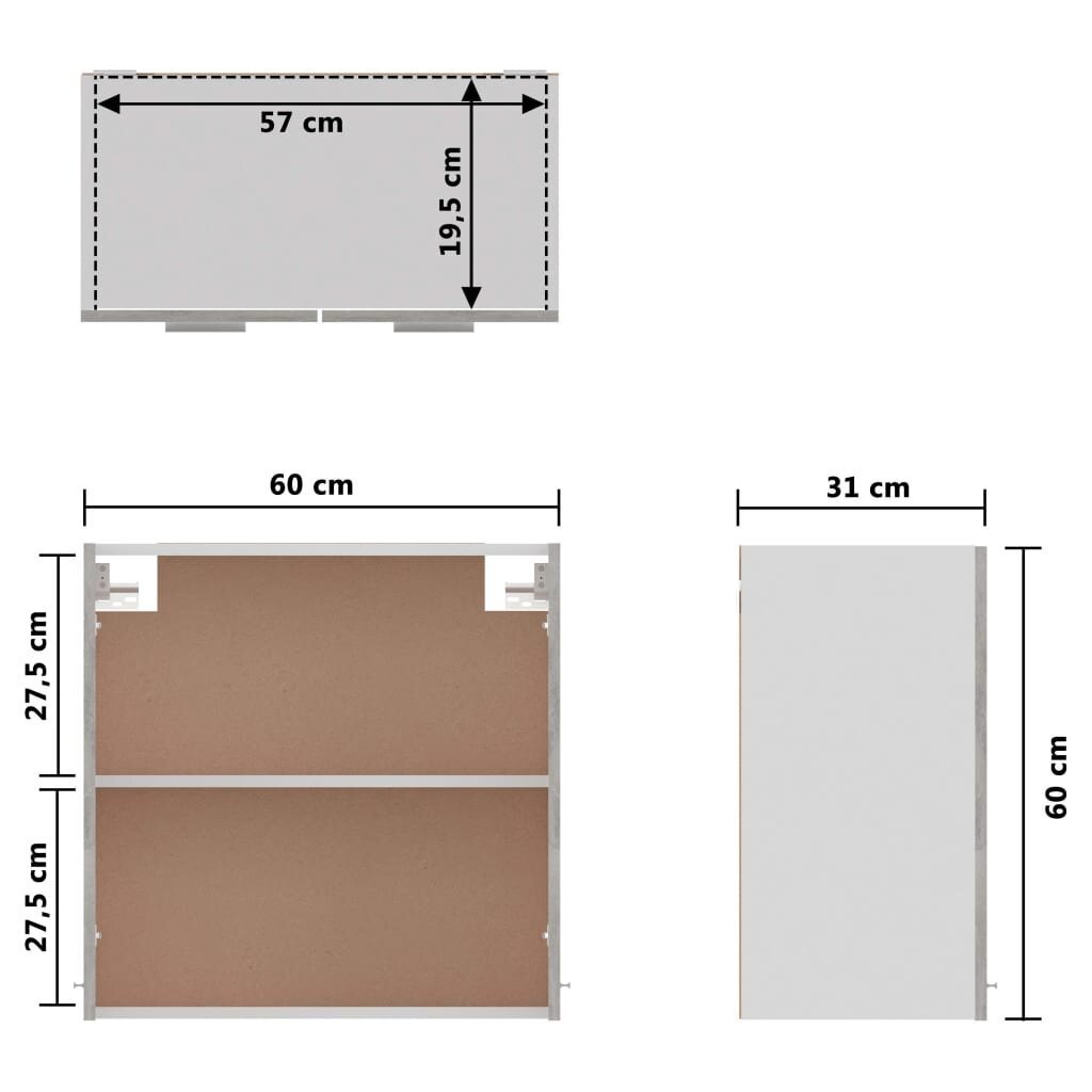 vidaXL Seinäkaappi betoninharmaa 60x31x60 cm lastulevy hinta ja tiedot | Keittiön kaapit | hobbyhall.fi