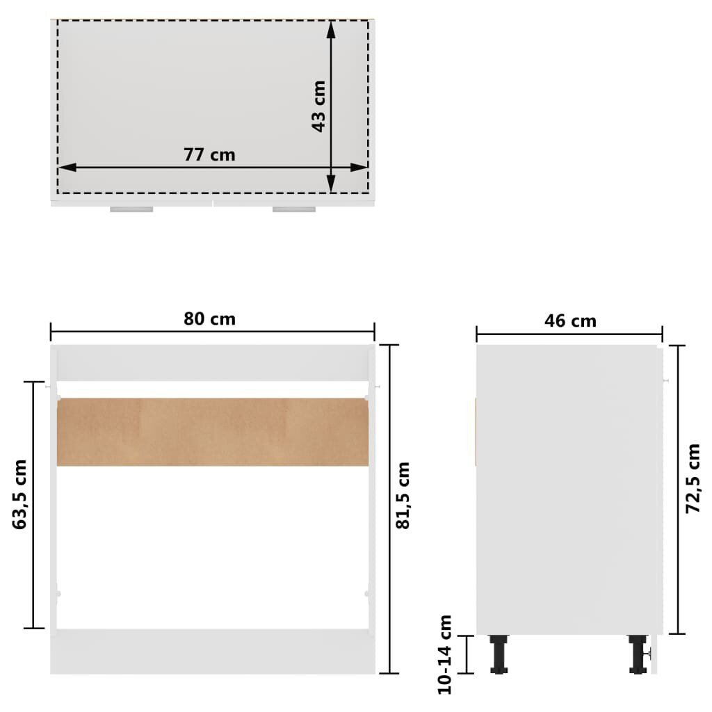 vidaXL Allaskaappi valkoinen 80x46x81,5 cm lastulevy hinta ja tiedot | Keittiön kaapit | hobbyhall.fi