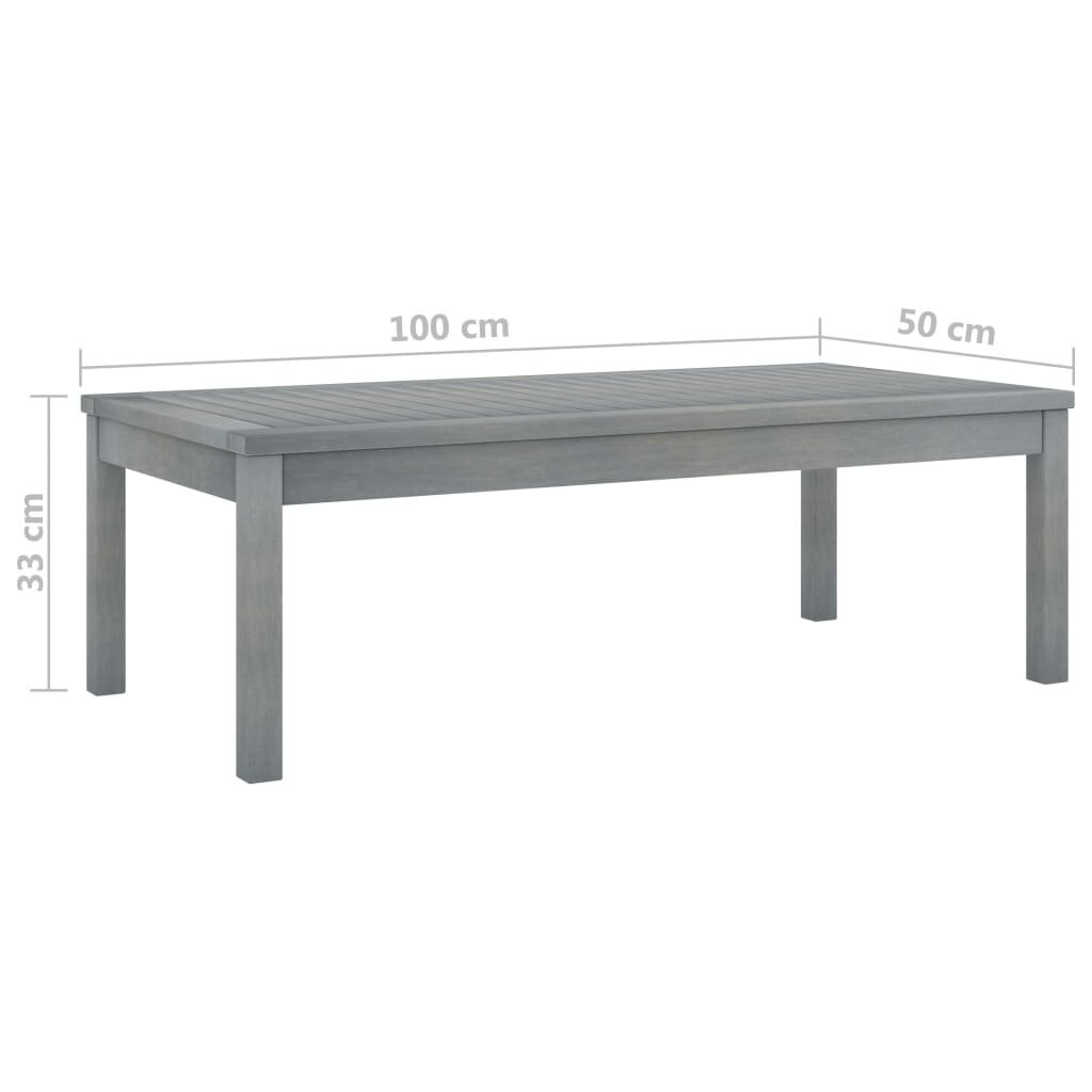 vidaXL Sohvapöytä 100x50x33 cm harmaa täysi akaasiapuu hinta ja tiedot | Puutarhapöydät | hobbyhall.fi