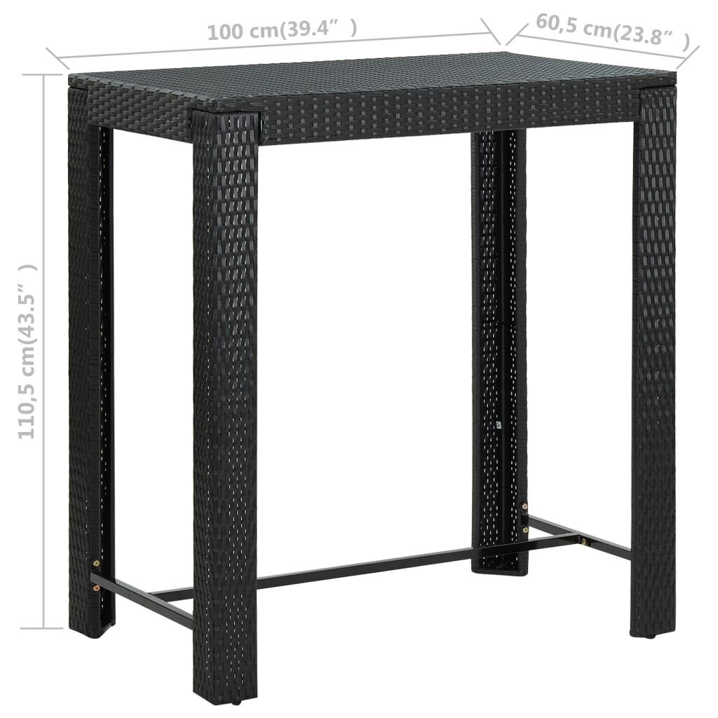 vidaXL Puutarhan baaripöytä musta 100x60,5x110,5 cm polyrottinki hinta ja tiedot | Puutarhapöydät | hobbyhall.fi