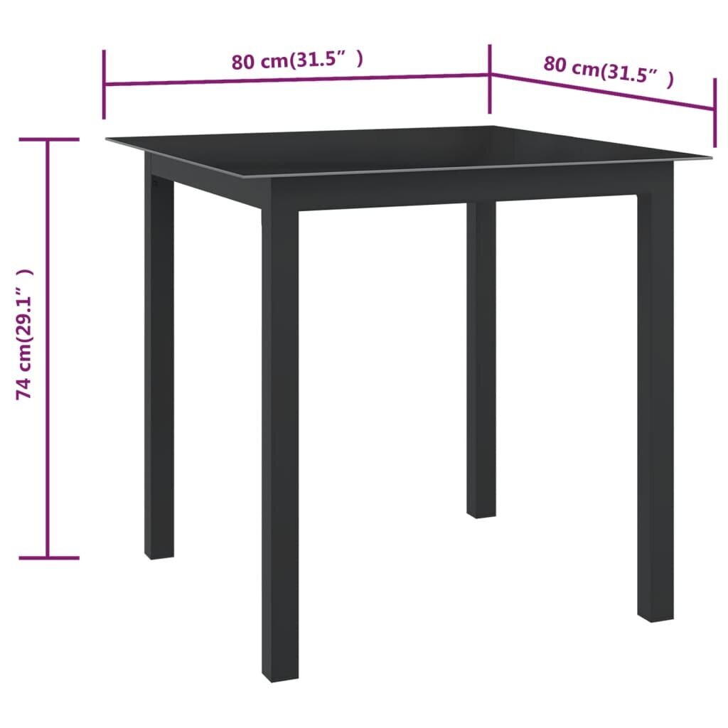 vidaXL Puutarhapöytä musta 80x80x74 cm alumiini ja lasi hinta ja tiedot | Puutarhapöydät | hobbyhall.fi