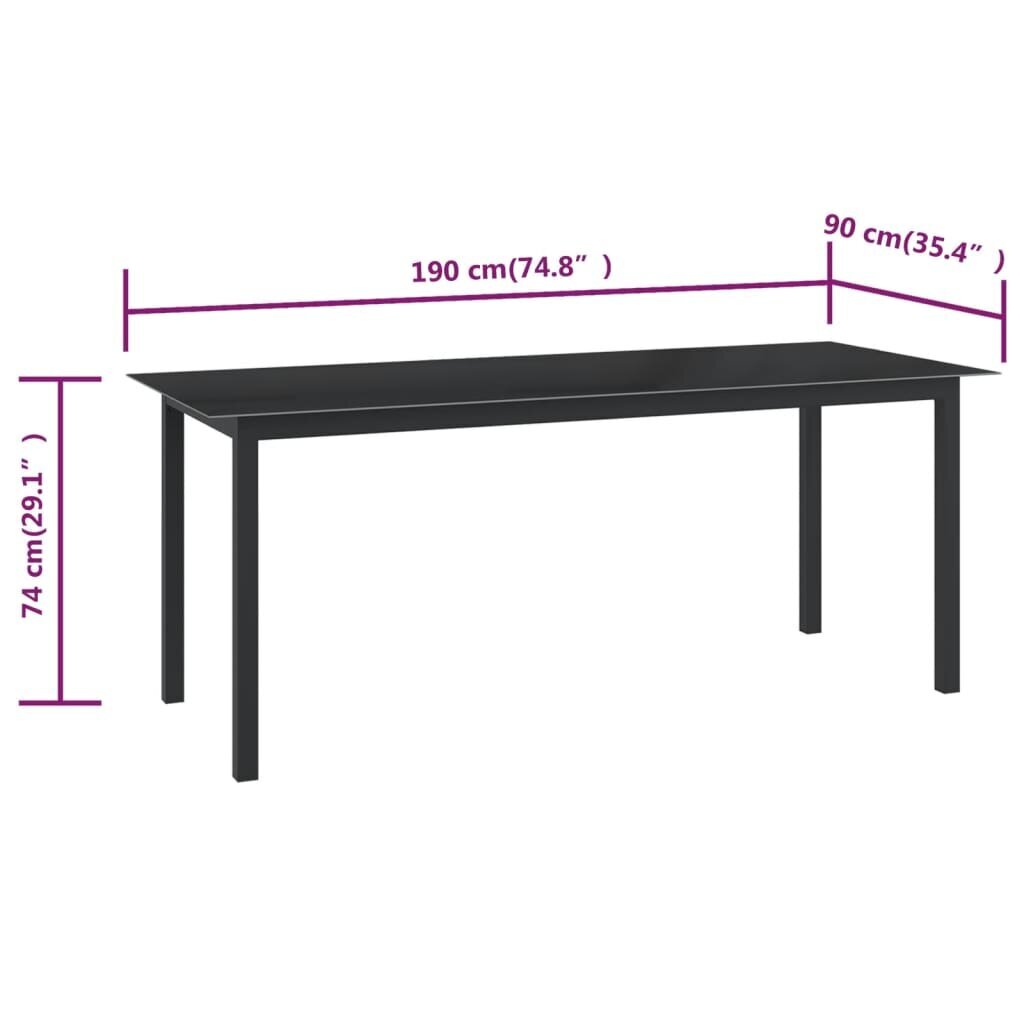 vidaXL Puutarhapöytä musta 190x90x74 cm alumiini ja lasi hinta ja tiedot | Puutarhapöydät | hobbyhall.fi