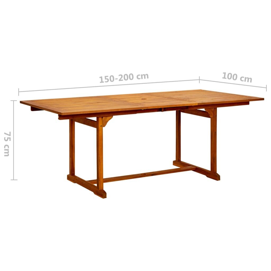 vidaXL Puutarharuokapöytä (150-200)x100x75 cm täysi akaasiapuu hinta ja tiedot | Puutarhapöydät | hobbyhall.fi
