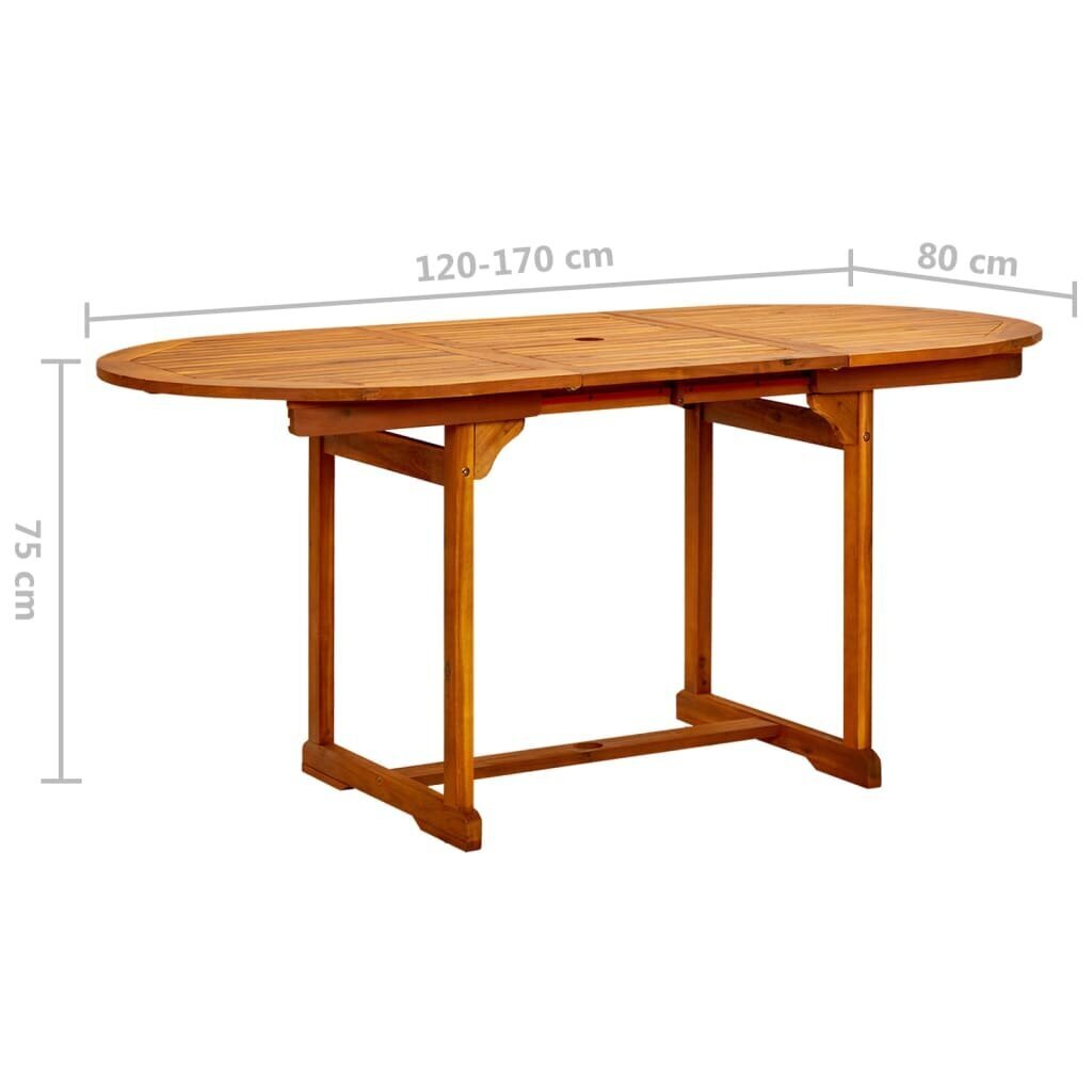 vidaXL Puutarharuokapöytä (120-170)x80x75 cm täysi akaasiapuu hinta ja tiedot | Puutarhapöydät | hobbyhall.fi
