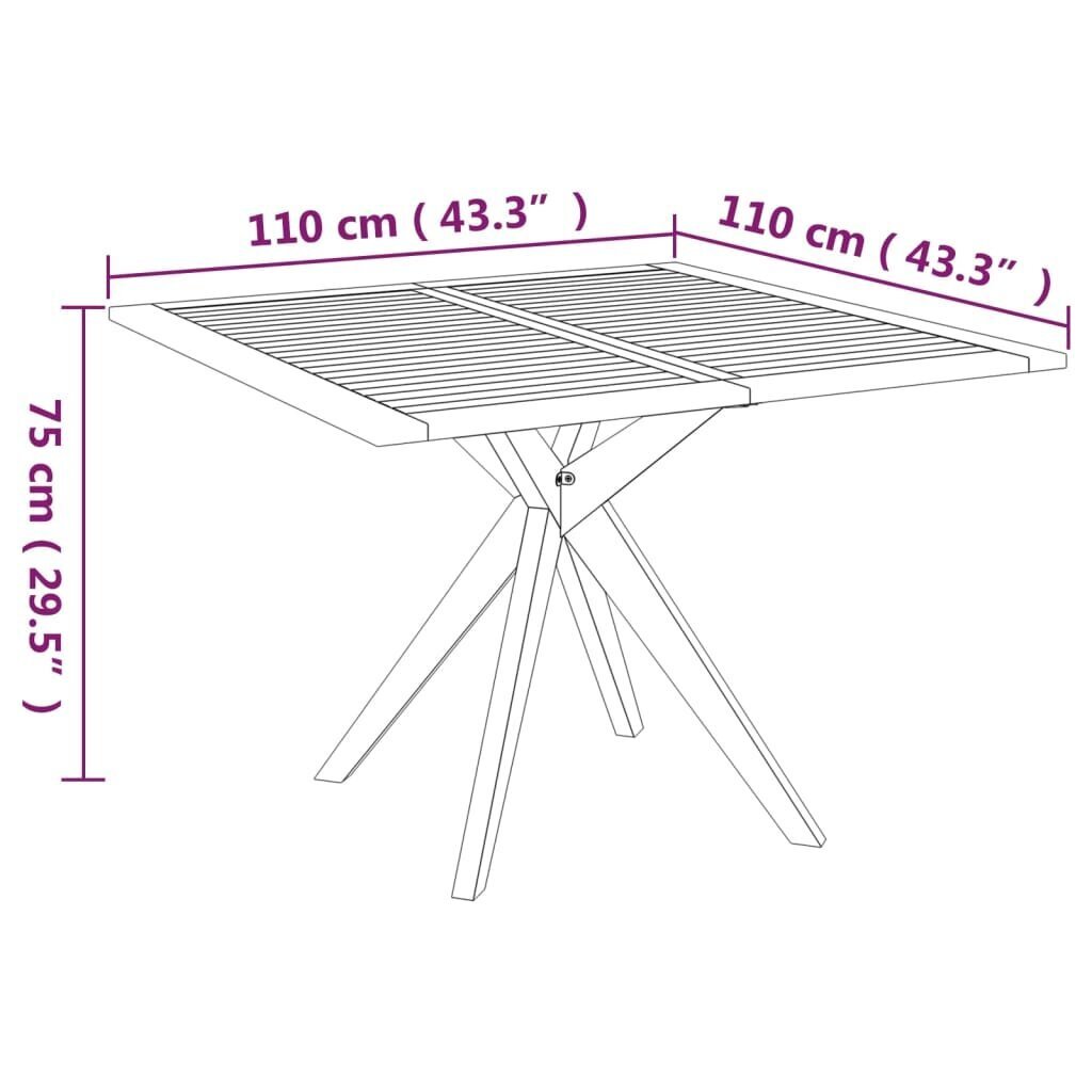 vidaXL Puutarhapöytä 110x110x75 cm täysi akasiapuu hinta ja tiedot | Puutarhapöydät | hobbyhall.fi