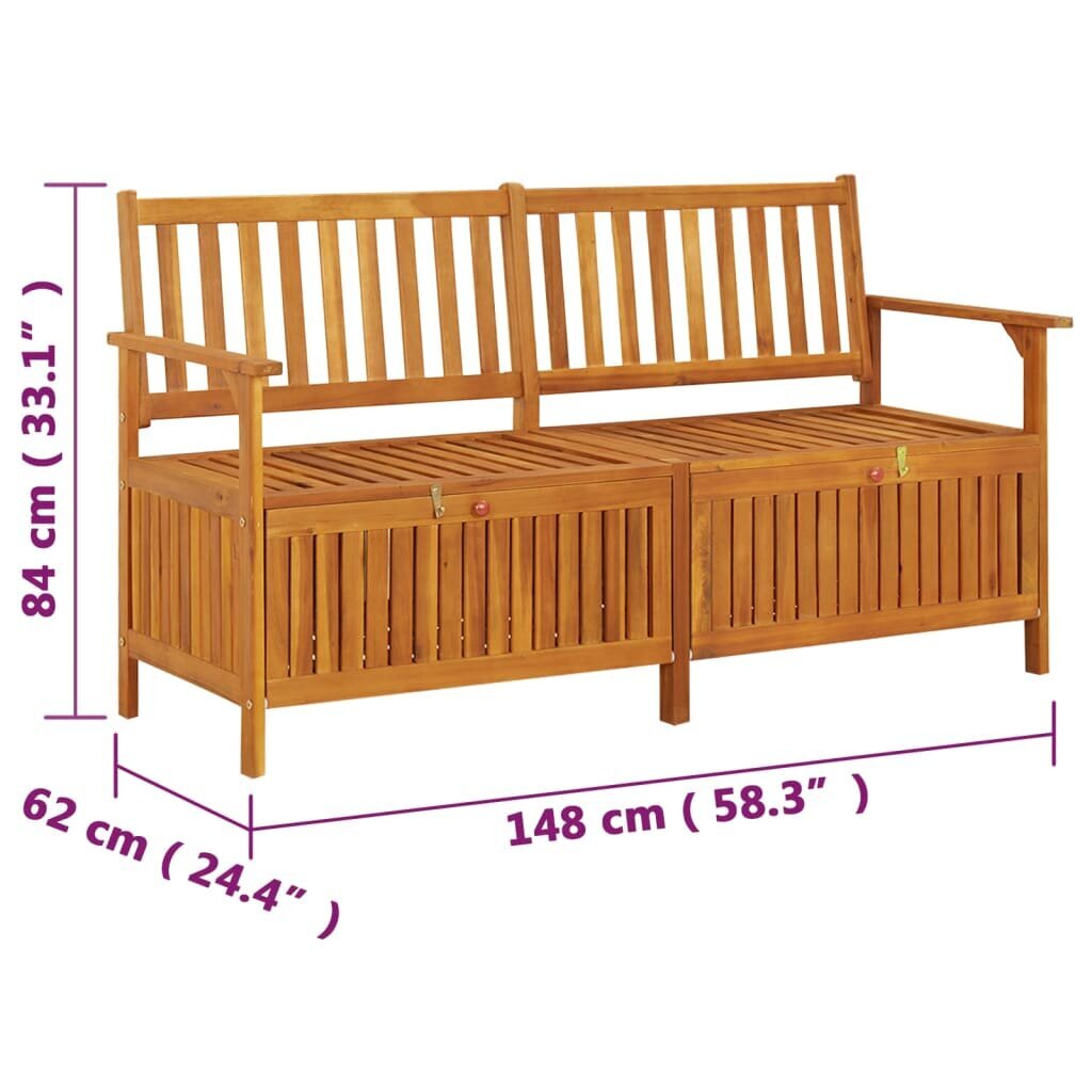 vidaXL Säilytyspenkki 148 cm täysi akaasiapuu hinta ja tiedot | Puutarhapenkit | hobbyhall.fi