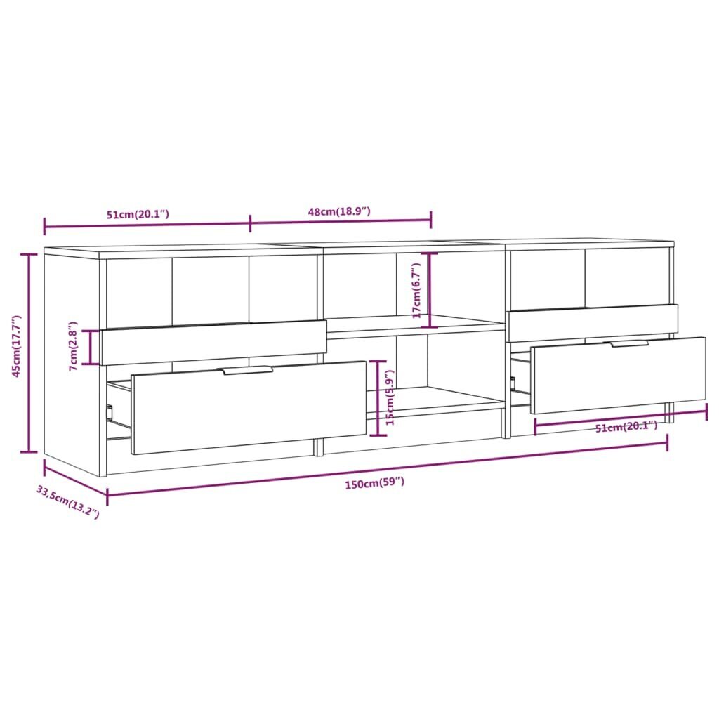 vidaXL TV-taso harmaa Sonoma 150x33,5x45 cm tekninen puu hinta ja tiedot | TV-tasot | hobbyhall.fi