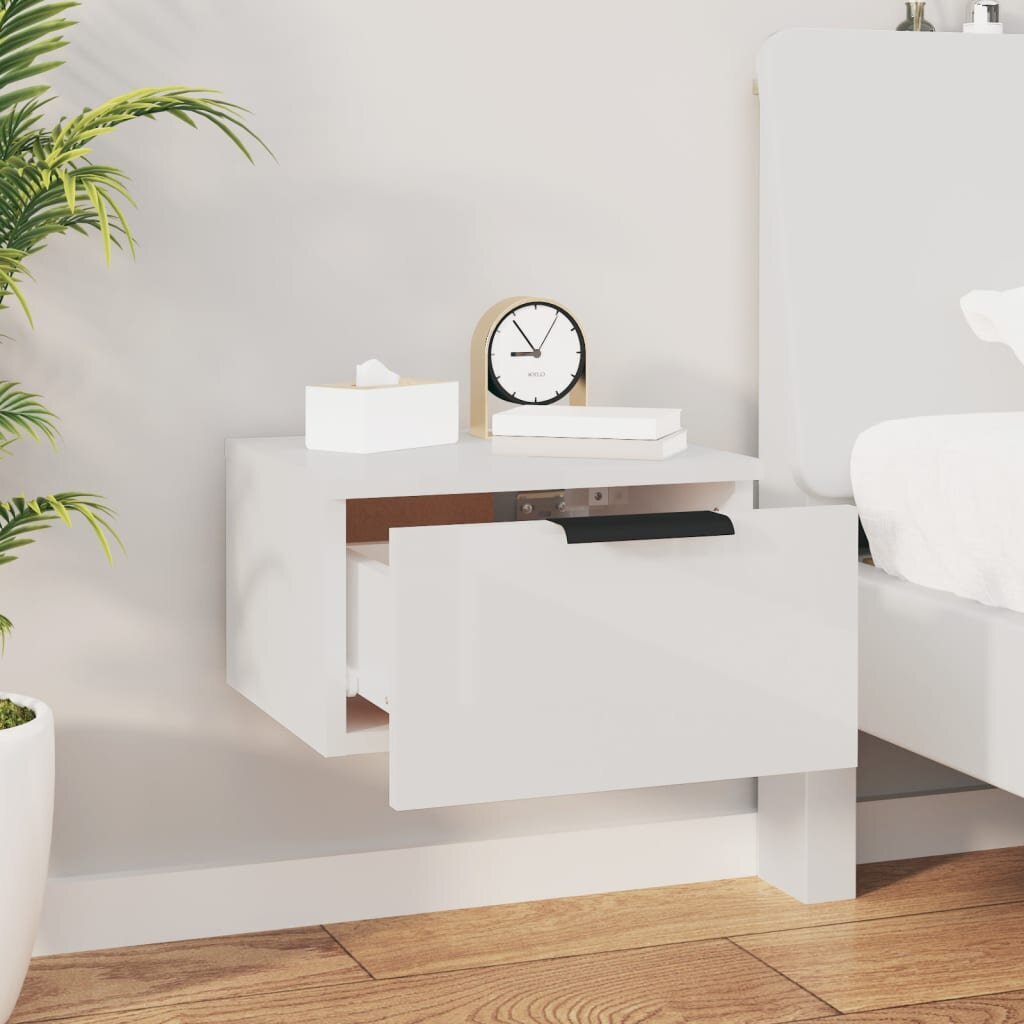 vidaXL Seinäkiinnitettävät yöpöydät 2 kpl korkeak. valk. 34x30x20 cm hinta ja tiedot | Olohuoneen kaapit ja lipastot | hobbyhall.fi