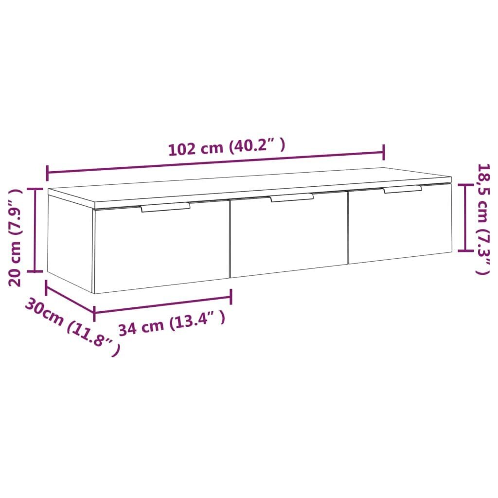 vidaXL Seinäkaappi savutammi 102x30x20 cm tekninen puu hinta ja tiedot | Olohuoneen kaapit ja lipastot | hobbyhall.fi