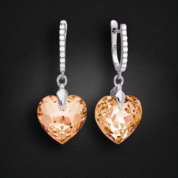 Hopeiset korvakorut, Romantic Heart III R (Colorado Topaz), Swarovskin kristalleilla hinta ja tiedot | Korvakorut | hobbyhall.fi