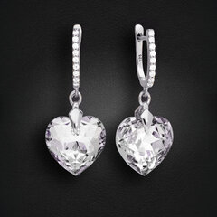 Hopeiset korvakorut, Romantic Heart III R, Swarovskin kristalleilla hinta ja tiedot | Korvakorut | hobbyhall.fi