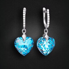 Hopeiset korvakorut „Romantic Heart III R (Aquamarine Shimmer)“ Swarovskin kristalleilla hinta ja tiedot | Korvakorut | hobbyhall.fi