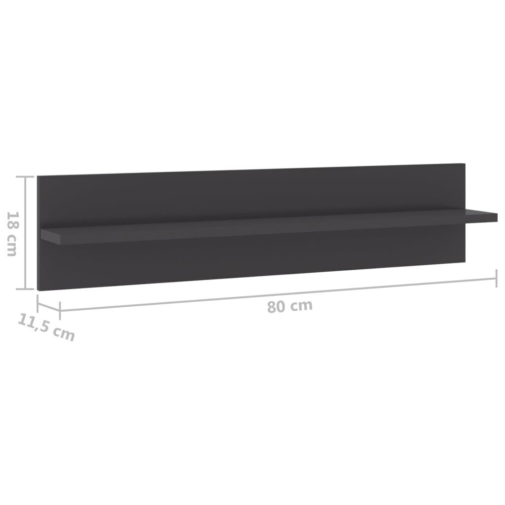 vidaXL Seinähyllyt 2 kpl korkeakiilto harmaa 80x11,5x18 cm lastulevy hinta ja tiedot | Hyllyt | hobbyhall.fi