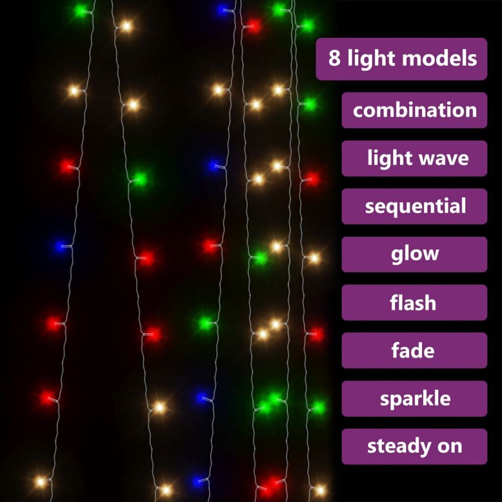 vidaXL LED-valonauhaverho keijuvalot 3x3 m 300xLED värikäs 8 toimintoa hinta ja tiedot | Joulukoristeet | hobbyhall.fi