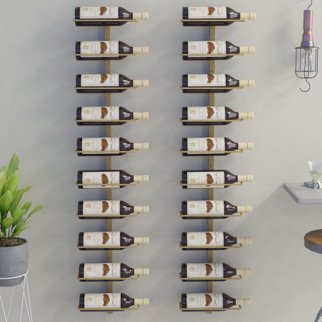 vidaXL Seinäkiinnitettävä viinipulloteline 10 pullolle 2 kpl kulta hinta ja tiedot | Keittiövälineet | hobbyhall.fi