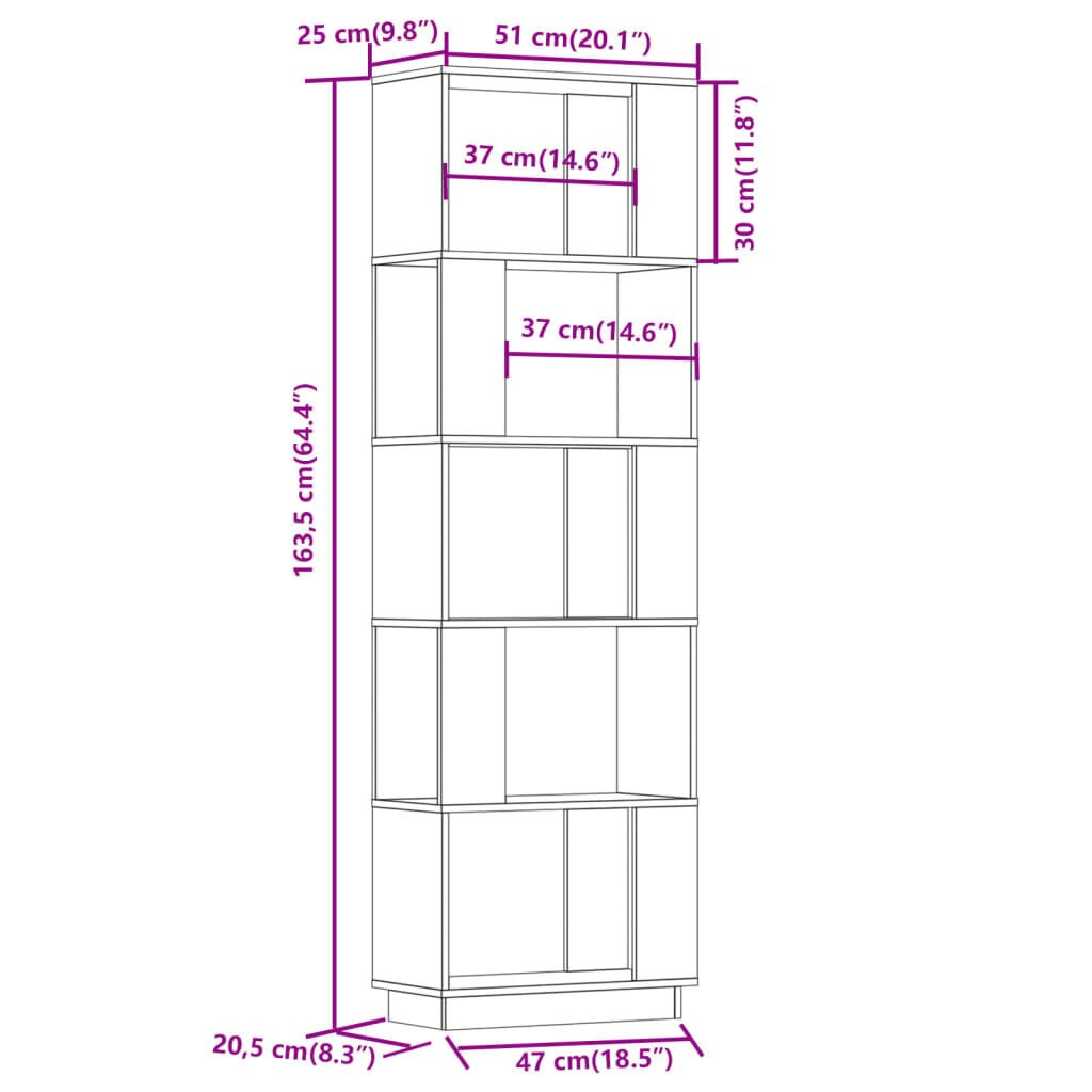 vidaXL Kirjahylly/tilanjakaja hunajanruskea 51x25x163,5 cm täysi mänty hinta ja tiedot | Hyllyt | hobbyhall.fi