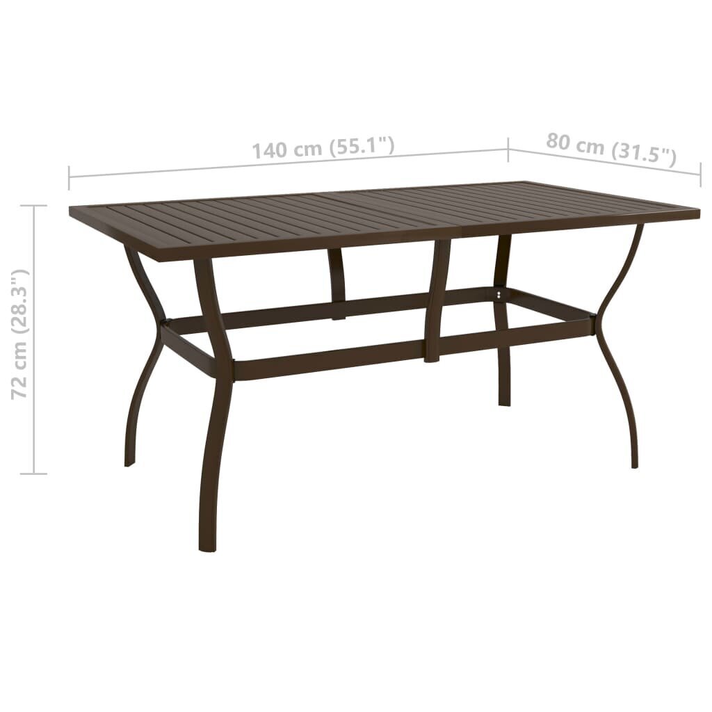 vidaXL Puutarhapöytä ruskea 140x80x72 cm teräs hinta ja tiedot | Puutarhapöydät | hobbyhall.fi