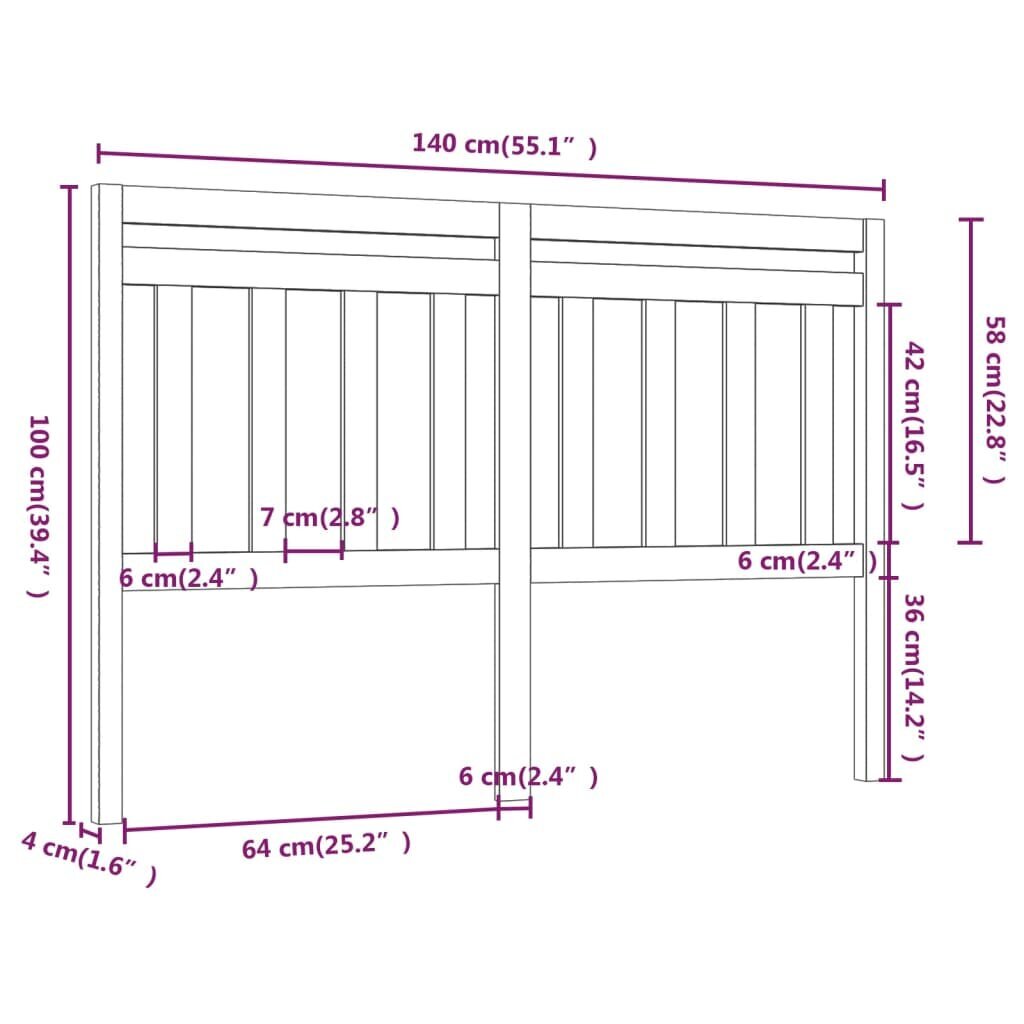 vidaXL Sängynpääty 140x4x100 cm täysi mänty hinta ja tiedot | Sängyt | hobbyhall.fi